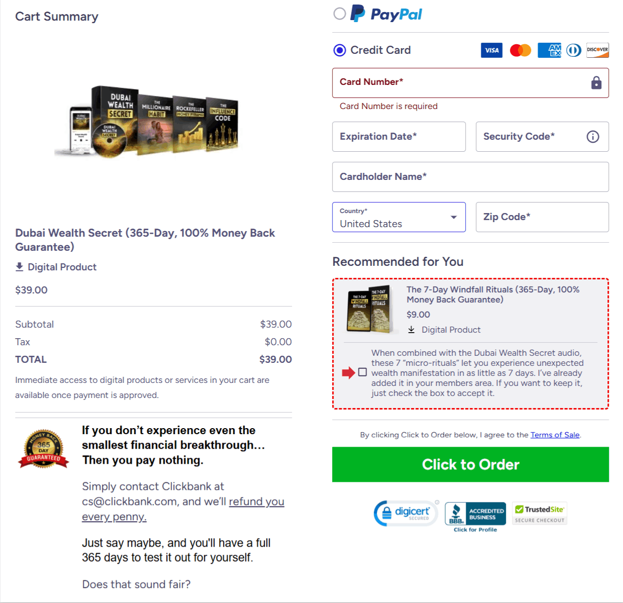 Dubai Wealth Secret Checkout page 